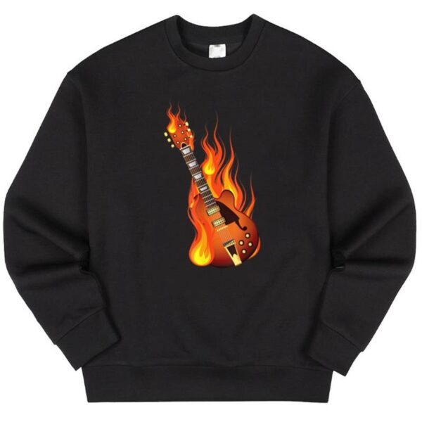 Starluxetee Burning On Fire Rock Guitar Heavy Metal Sweater