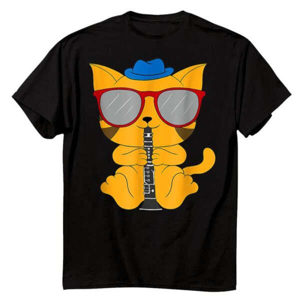 Starluxetee Cat Wearing Sunglasses Playi Oboe Clarinet Instrument T-Shirt
