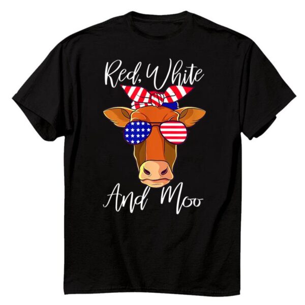 Starluxetee Red White And Moo Patriotic Cow T-Shirt